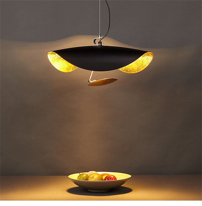 Metal pendant light with twisted rod, gold leaf, warm light for kitchen island, dining area, living room, 3 color options | Sansoti
