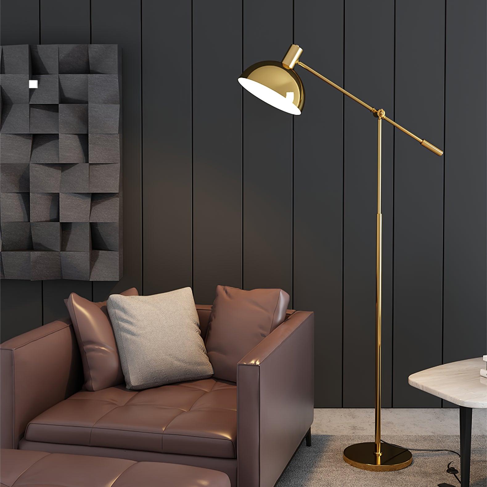 Moderne Staande Lamp met Gouden Arm 88cm | Metalen Design Vloerlamp met Verstelbare Kop | Industriële Staande Leeslamp Woonkamer Slaapkamer | Sansoti