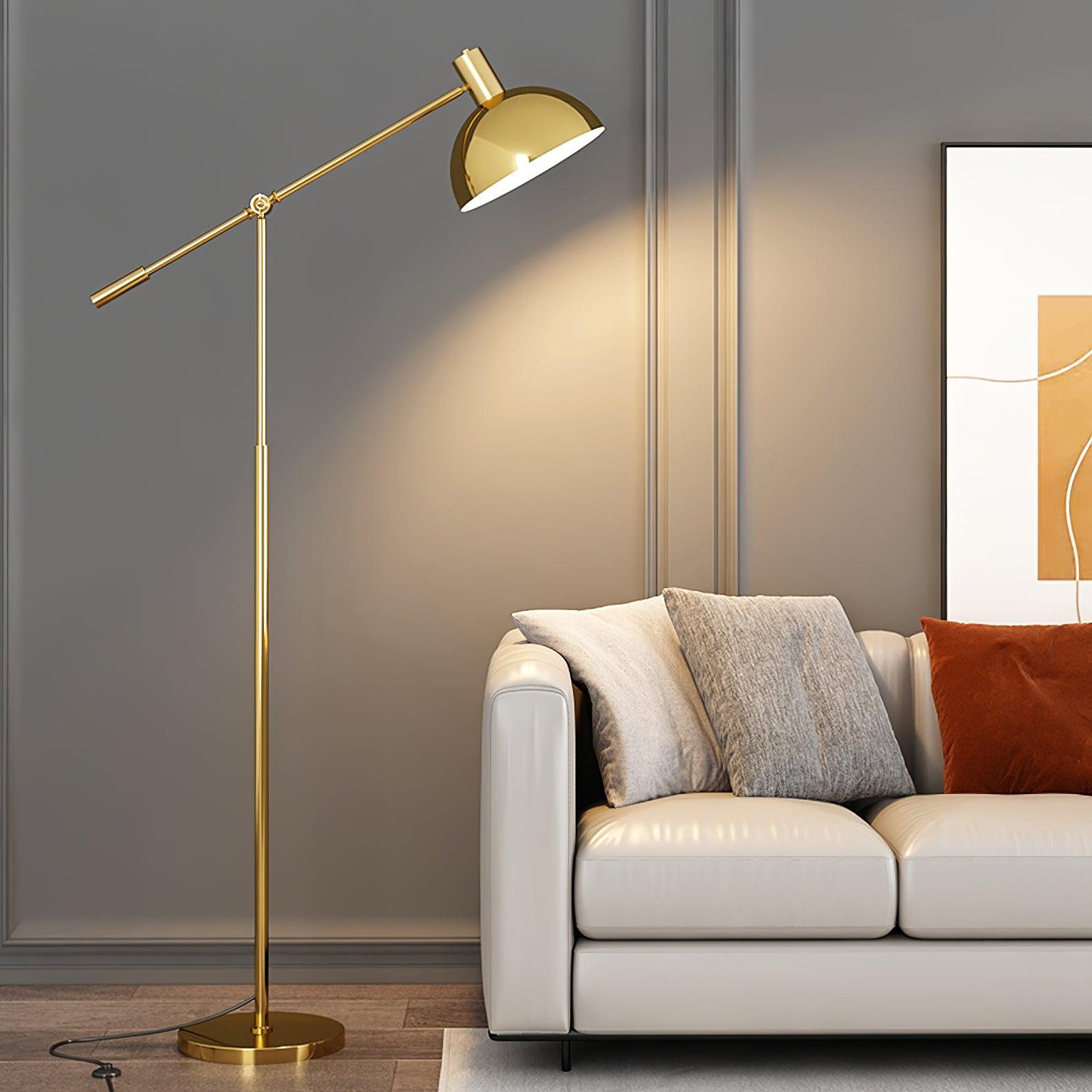 Moderne Staande Lamp met Gouden Arm 88cm | Metalen Design Vloerlamp met Verstelbare Kop | Industriële Staande Leeslamp Woonkamer Slaapkamer | Sansoti