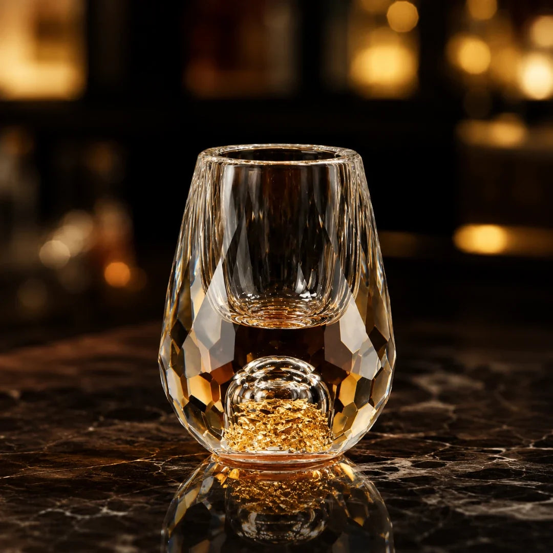 Hand-cut Shot Glass with Gold Foil Base 15ml Crystal Glass Shooter for Spirits Vodka Whisky Bar | Sansoti