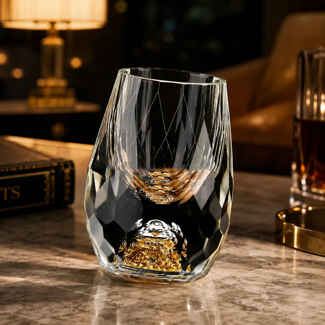 Hand-cut Shot Glass with Gold Foil Base 15ml Crystal Glass Shooter for Spirits Vodka Whisky Bar | Sansoti