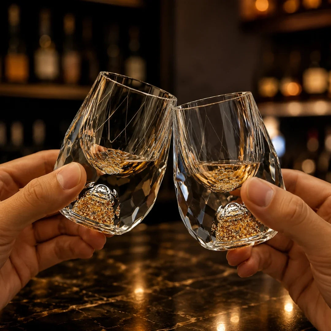 Hand-cut Shot Glass with Gold Foil Base 15ml Crystal Glass Shooter for Spirits Vodka Whisky Bar | Sansoti