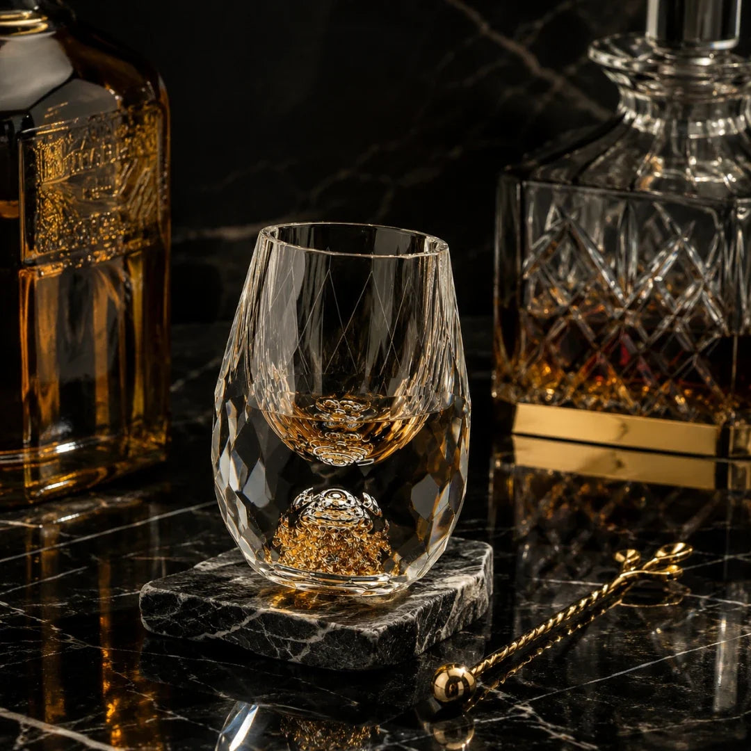 Hand-cut Shot Glass with Gold Foil Base 15ml Crystal Glass Shooter for Spirits Vodka Whisky Bar | Sansoti