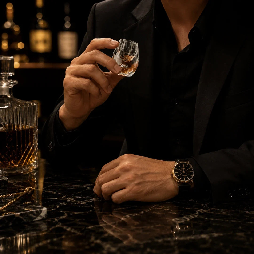 Hand-cut Shot Glass with Gold Foil Base 15ml Crystal Glass Shooter for Spirits Vodka Whisky Bar | Sansoti