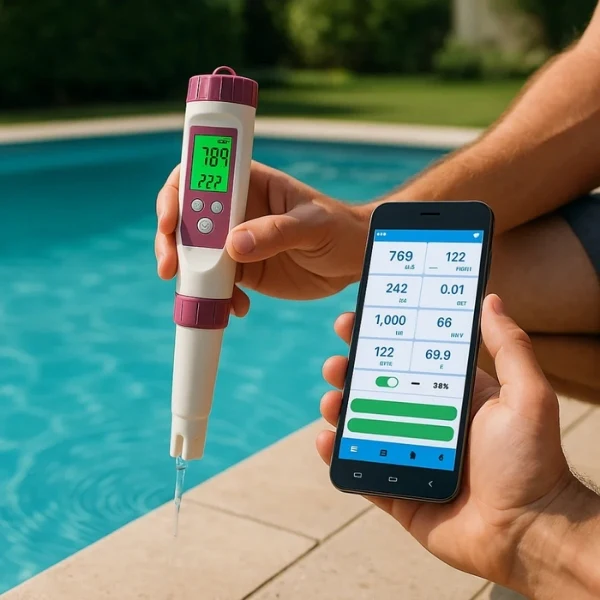 Digital 7-in-1 Water Tester for Pools and Spas Measuring pH TDS EC Salt Content Temperature App Control Water Analysis | Sansoti