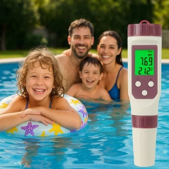 Digital 7-in-1 Water Tester for Pools and Spas Measuring pH TDS EC Salt Content Temperature App Control Water Analysis | Sansoti
