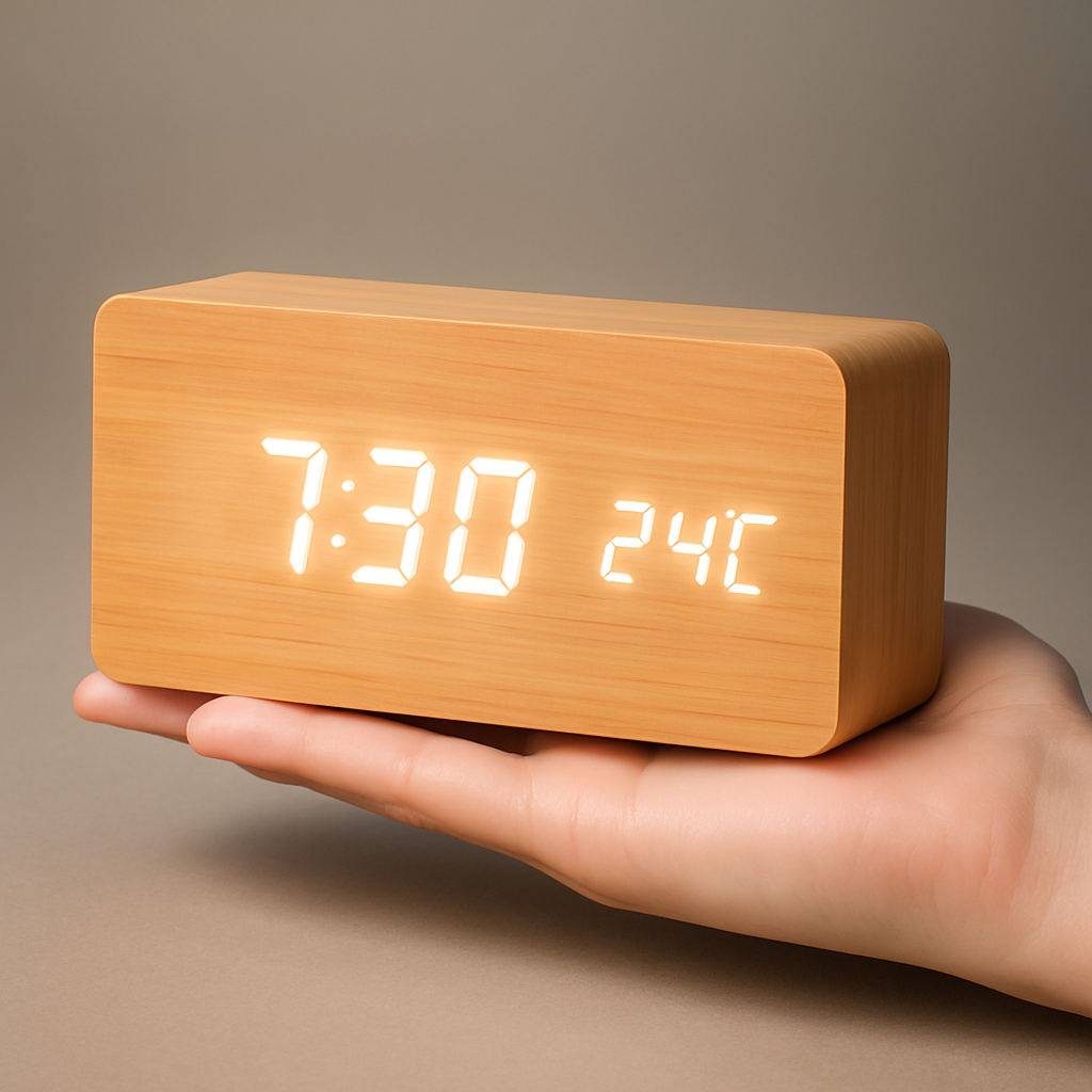Digitale LED Klok Hout Driehoek Modern Design Wekker USB Dimbaar Display Tafelklok Slaapkamer Kantoor | Sansoti