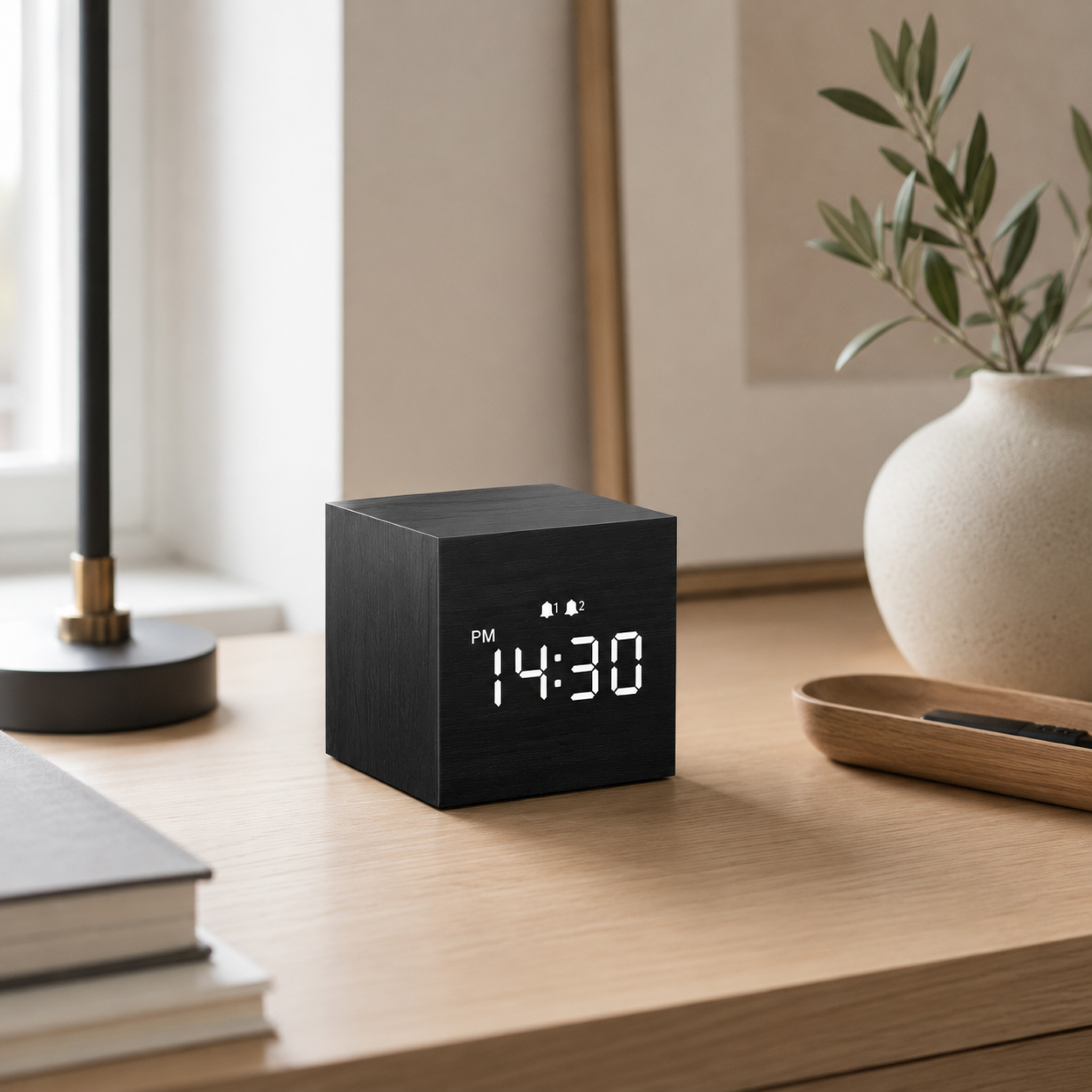 Digitale Wekker met LED-Lichtsensor en Stemactivatie – Compacte Kubusvorm met Multifunctioneel Display | Sansoti