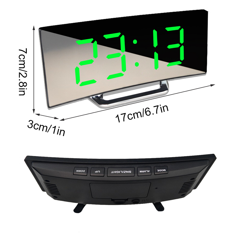 Digitale LED Spiegelwekker met Gebogen Display en Automatische Dimfunctie | CurveClock | Moderne Wekker met Dag- en Nachtmodus voor Slaapkamer en Kantoor | Sansoti