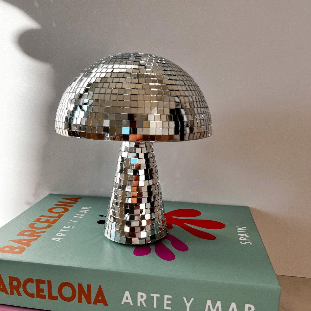 Retro Mushroom Lamp with Glitter Effect – Mirror Tile Disco Ball Design 15x18cm or 20x22.5cm | Sansoti