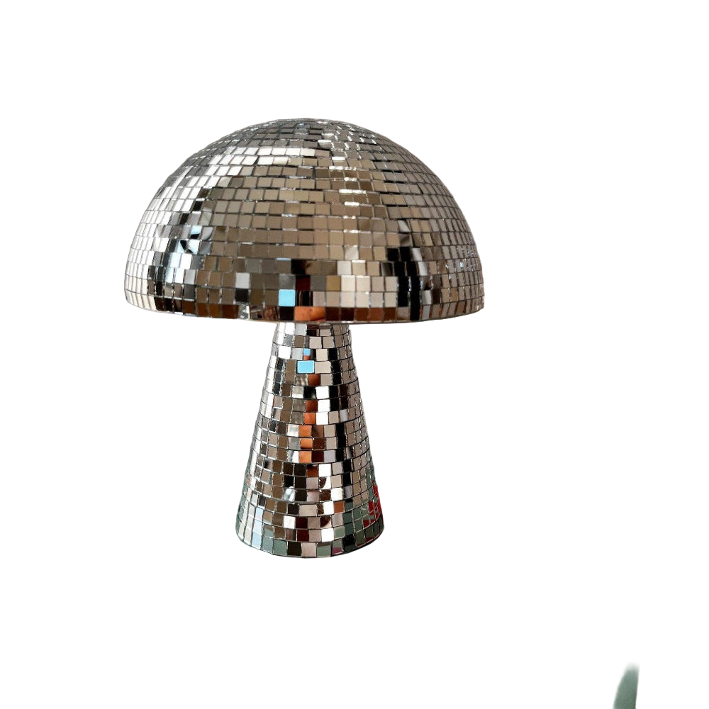 Retro Mushroom Lamp with Glitter Effect – Mirror Tile Disco Ball Design 15x18cm or 20x22.5cm | Sansoti