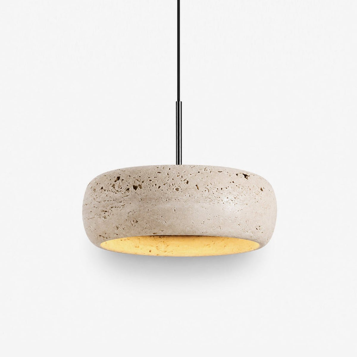 Travertin-Pendelleuchte in Donut-Form mit integrierter LED, warmweiß, dimmbar, Naturstein-Design, stimmungsvolle Beleuchtung | Sansoti