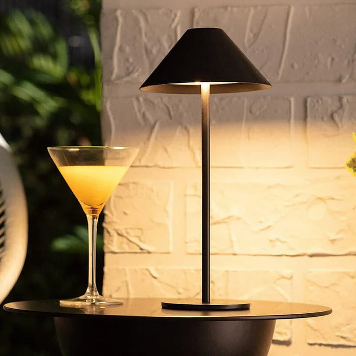 Wiederaufladbare kabellose dimmbare LED-Tischlampe, 3000K warmweißes Licht, für drinnen und draußen, Touch-Bedienung, Metall, 31cm | Sansoti