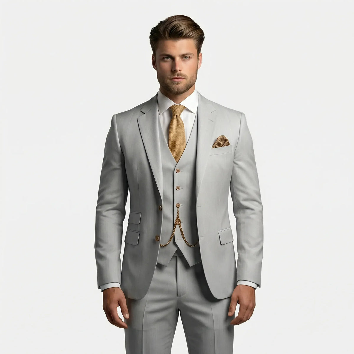 Trzyczęściowy garnitur slim fit dla mężczyzn z marynarką, kamizelką i spodniami, na formalne okazje biznesowe i ślub | Sansoti