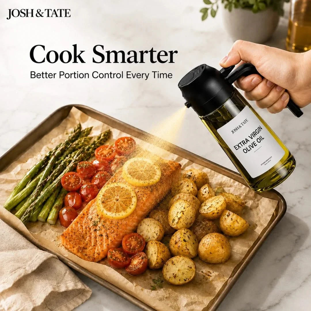 Verstuiver Oliefles met Dubbele Functie Spray Dispenser voor Keuken Kookplaat Bakken Braden Salade 470ml | Sansoti