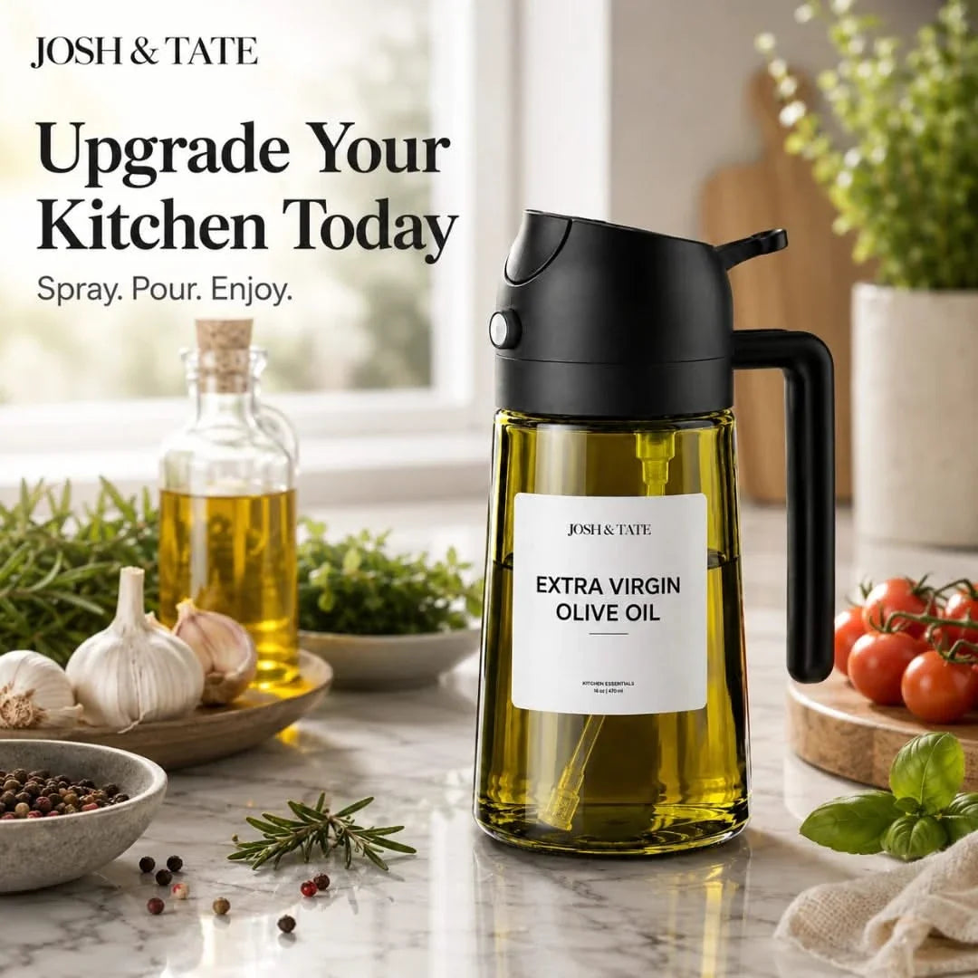 Verstuiver Oliefles met Dubbele Functie Spray Dispenser voor Keuken Kookplaat Bakken Braden Salade 470ml | Sansoti