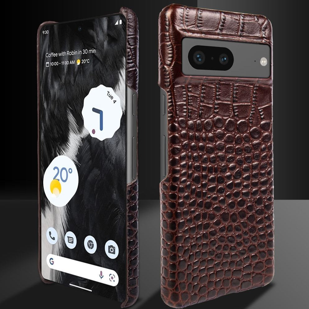 Leder-Telefonetui für Google Pixel mit Krokodilmuster, Dual-Grain-Leder, stoßfest, stilvolle Hülle | Sansoti