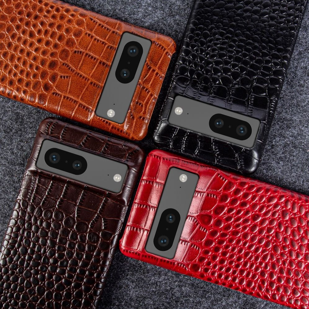 Leder-Telefonetui für Google Pixel mit Krokodilmuster, Dual-Grain-Leder, stoßfest, stilvolle Hülle | Sansoti