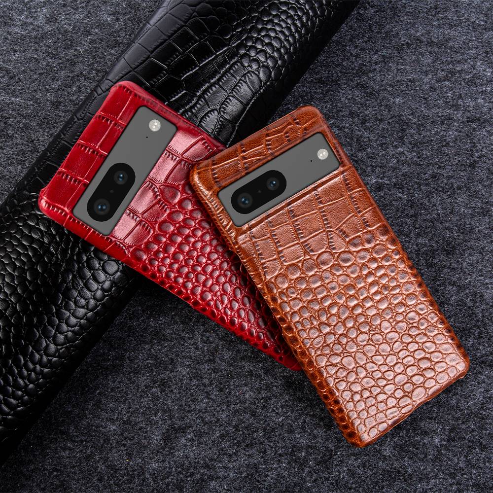 Leder-Telefonetui für Google Pixel mit Krokodilmuster, Dual-Grain-Leder, stoßfest, stilvolle Hülle | Sansoti