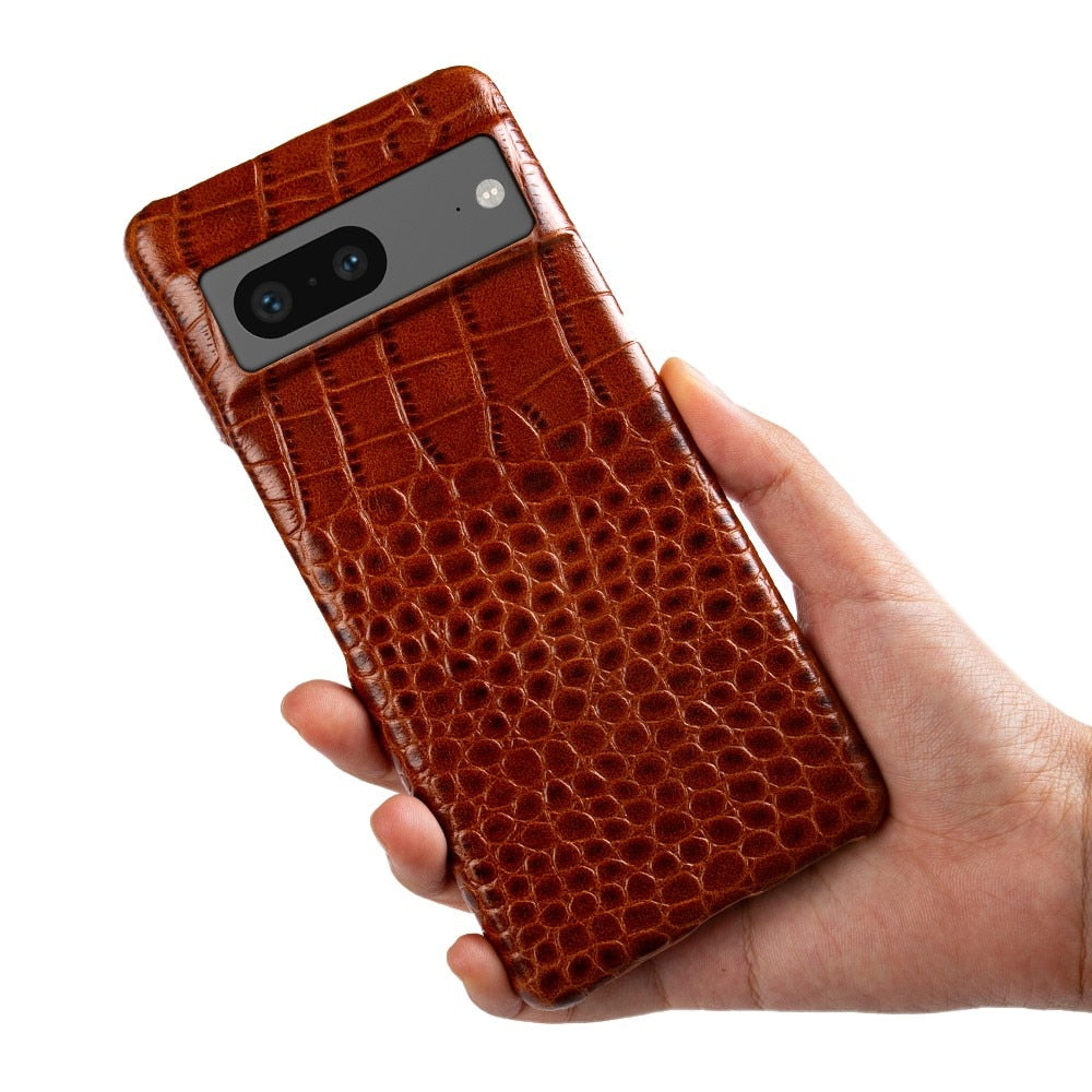 Leder-Telefonetui für Google Pixel mit Krokodilmuster, Dual-Grain-Leder, stoßfest, stilvolle Hülle | Sansoti