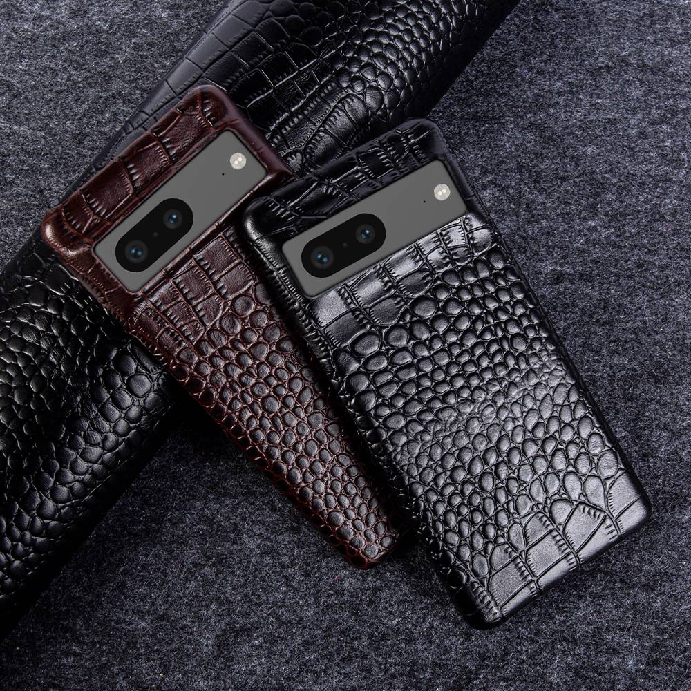 Leder-Telefonetui für Google Pixel mit Krokodilmuster, Dual-Grain-Leder, stoßfest, stilvolle Hülle | Sansoti