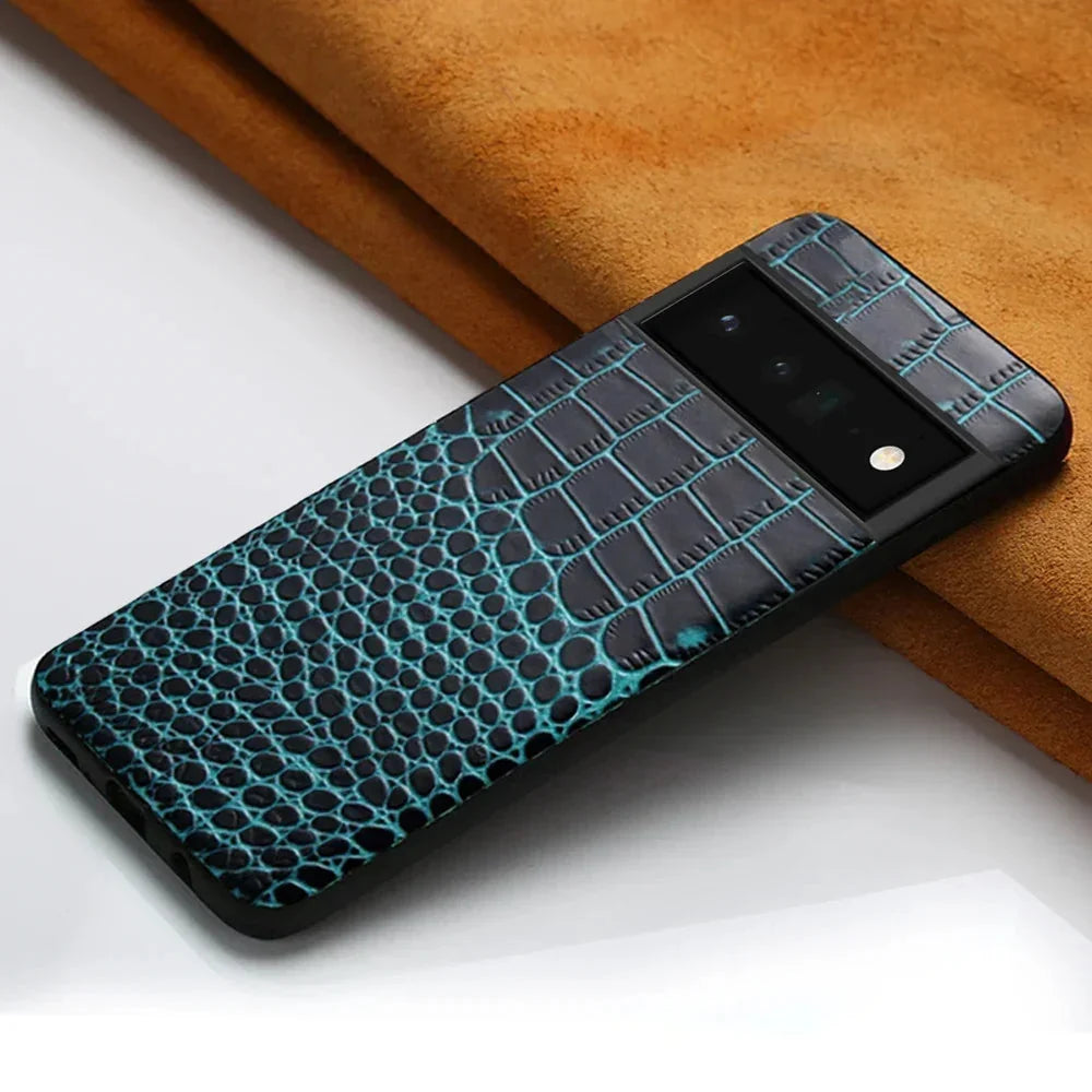 Leder-Telefonetui für Google Pixel mit Krokodilmuster, Dual-Grain-Leder, stoßfest, stilvolle Hülle | Sansoti