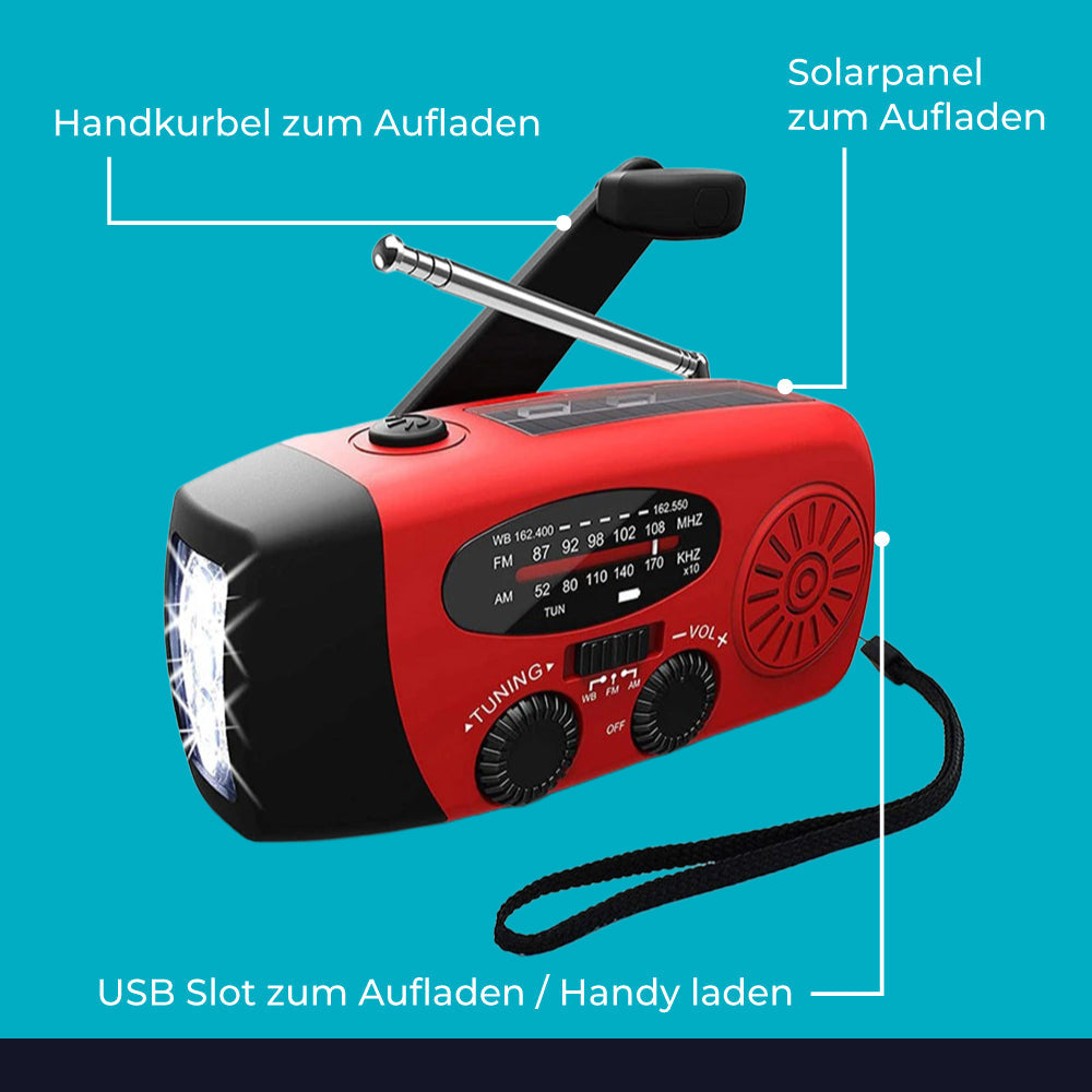 Noodradio met Handkurbel en Zonnepaneel voor Stroomuitval | Sansoti