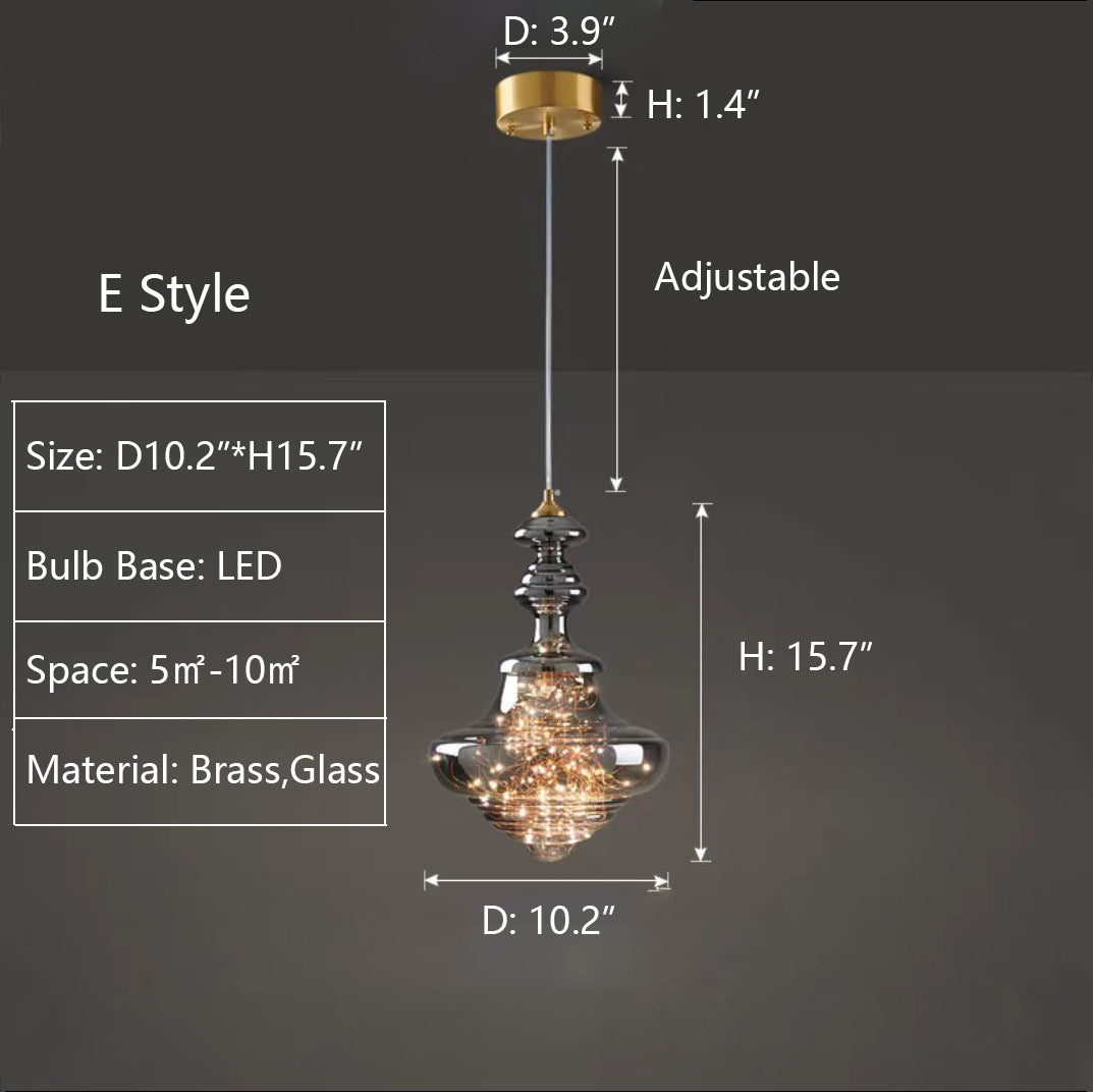 Grijze glazen hanglamp met sterrenhemel-effect voor eetkamer, bar of keukeneiland | Sansoti
