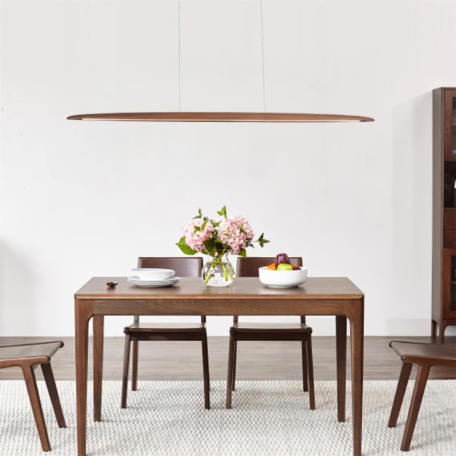LED hanglamp hout lineair warm wit eettafel woonkamer kantoor minimalistisch Japandi design dimbaar keuken eiland verlichting | Sansoti