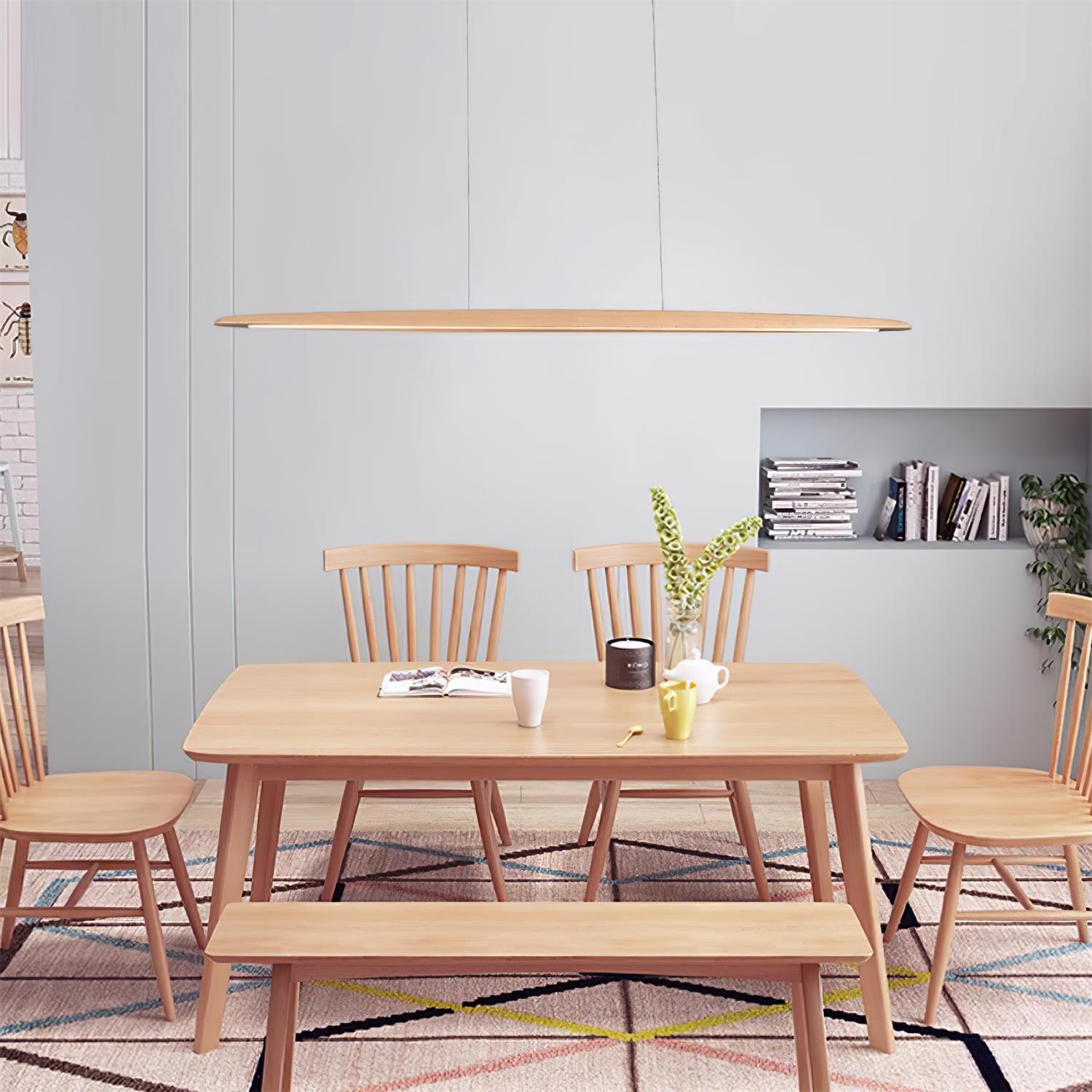 LED hanglamp hout lineair warm wit eettafel woonkamer kantoor minimalistisch Japandi design dimbaar keuken eiland verlichting | Sansoti