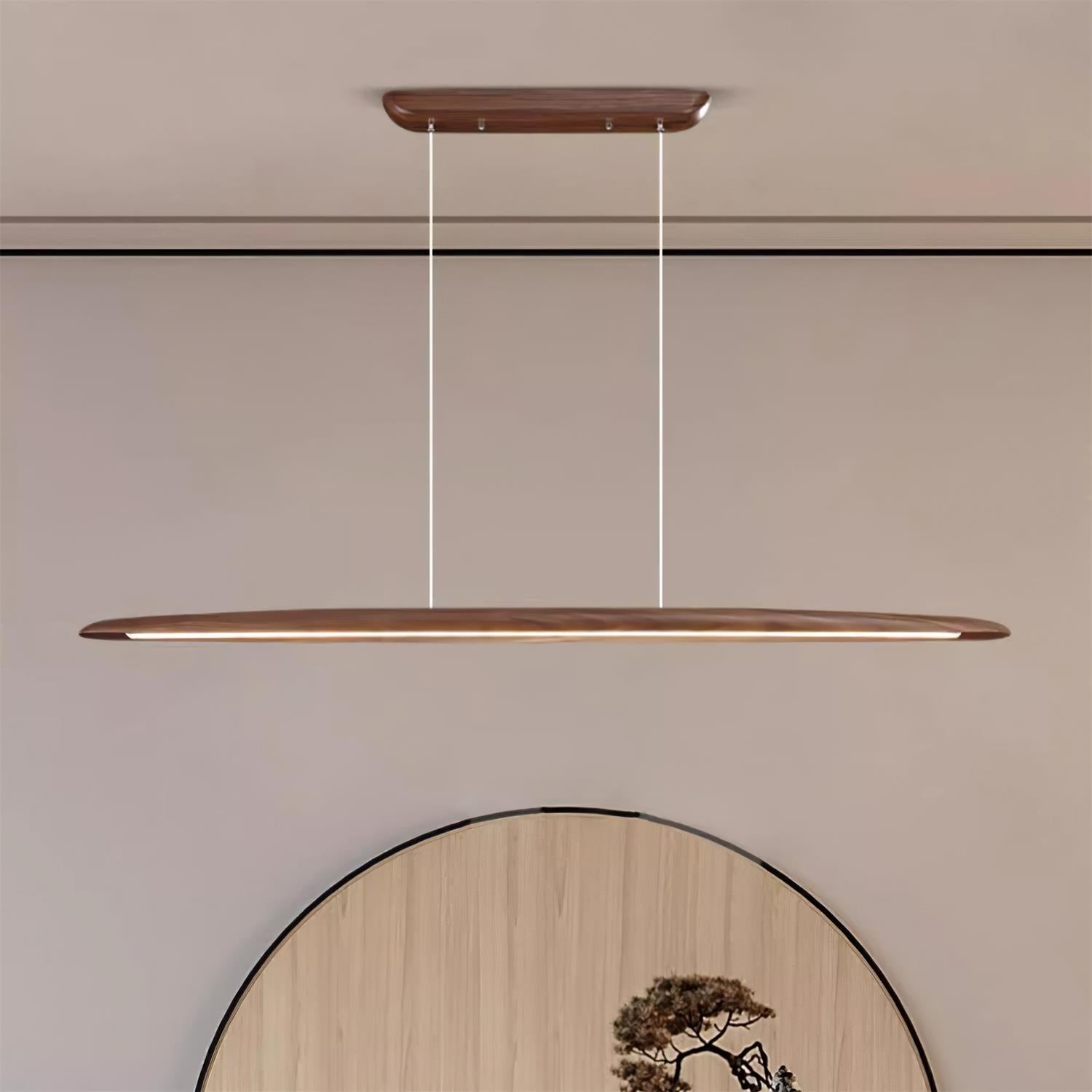 LED hanglamp hout lineair warm wit eettafel woonkamer kantoor minimalistisch Japandi design dimbaar keuken eiland verlichting | Sansoti