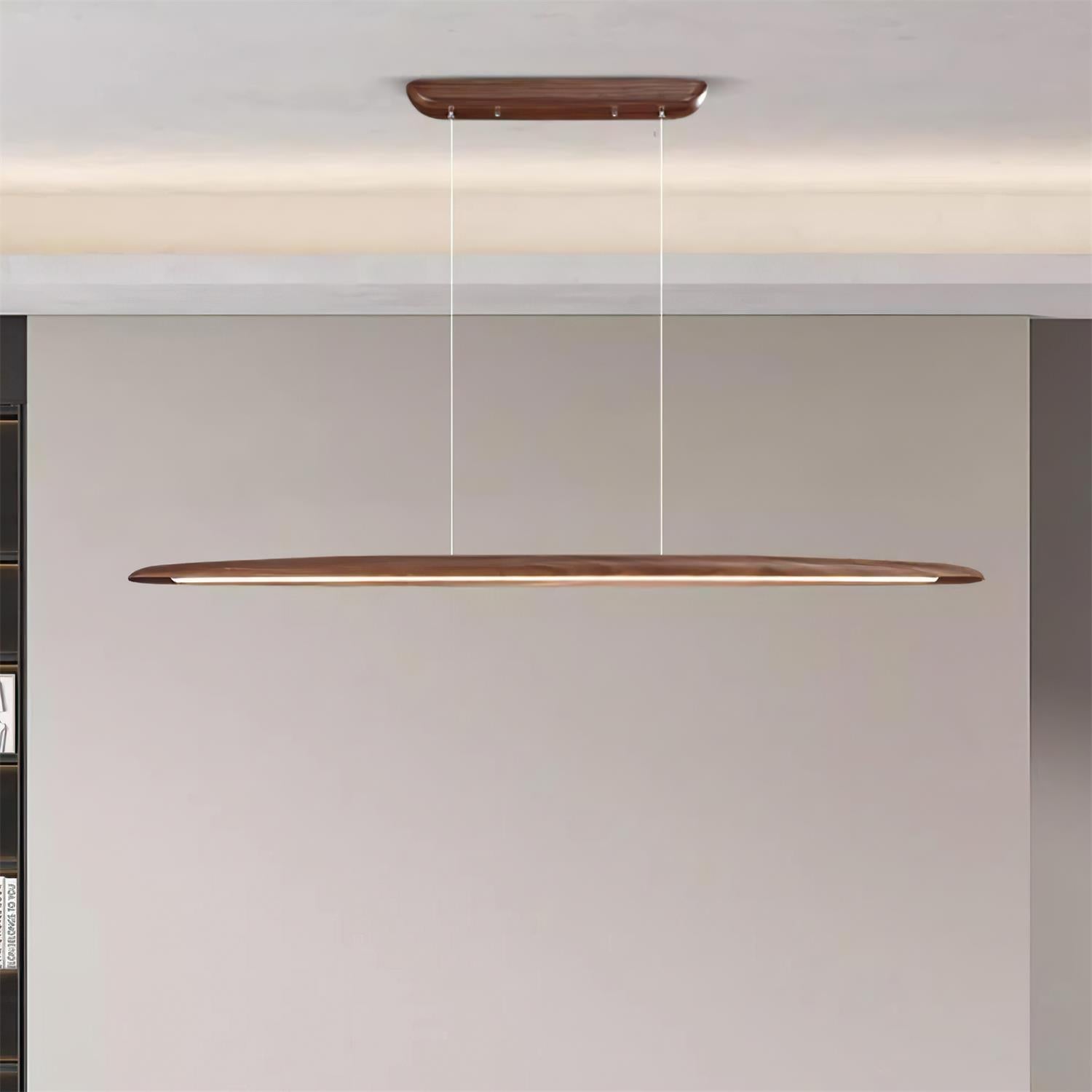 LED hanglamp hout lineair warm wit eettafel woonkamer kantoor minimalistisch Japandi design dimbaar keuken eiland verlichting | Sansoti