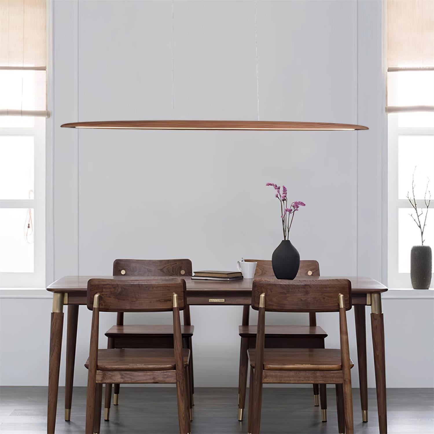 LED hanglamp hout lineair warm wit eettafel woonkamer kantoor minimalistisch Japandi design dimbaar keuken eiland verlichting | Sansoti