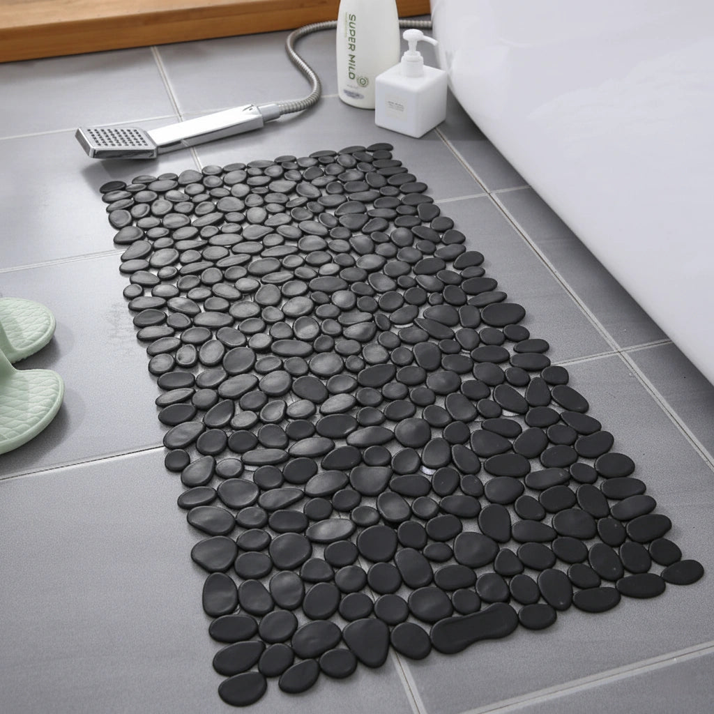 Antislip Badmat met Natuurlijk Kiezelsteendesign – Massage Effect – Wit Grijs Zwart Bruin Transparant – 70x36cm 88x40cm voor Douche Badkamer Spa Veilig Ontspannend | Sansoti