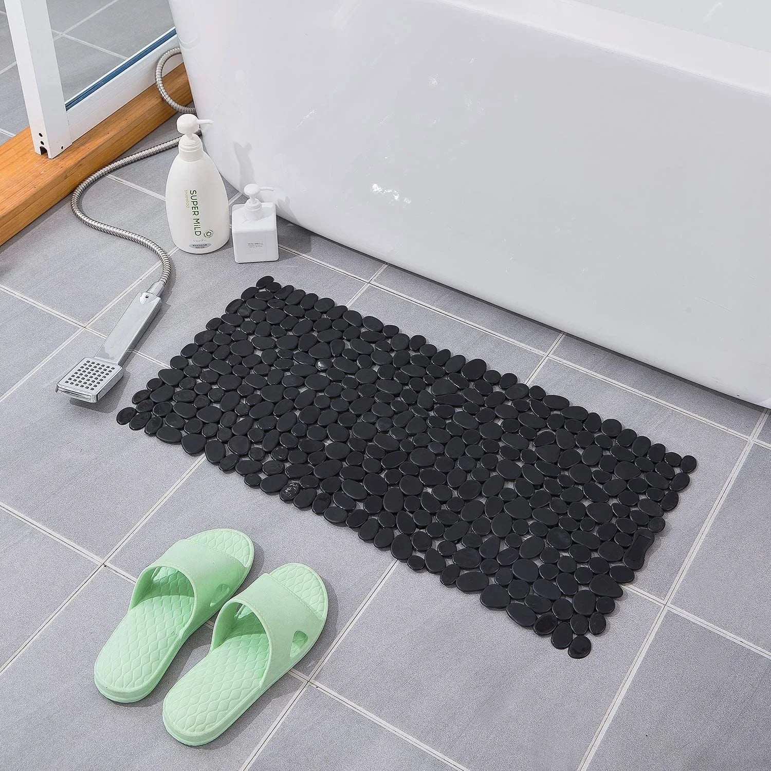 Antislip Badmat met Natuurlijk Kiezelsteendesign – Massage Effect – Wit Grijs Zwart Bruin Transparant – 70x36cm 88x40cm voor Douche Badkamer Spa Veilig Ontspannend | Sansoti