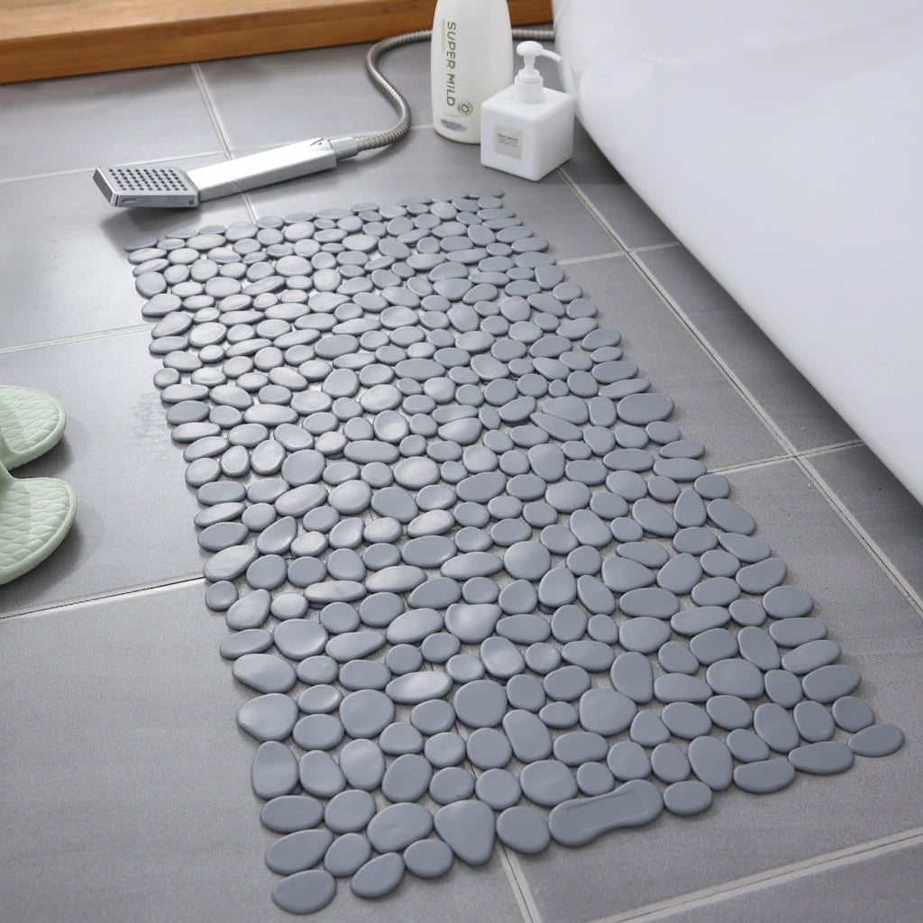 Antislip Badmat met Natuurlijk Kiezelsteendesign – Massage Effect – Wit Grijs Zwart Bruin Transparant – 70x36cm 88x40cm voor Douche Badkamer Spa Veilig Ontspannend | Sansoti
