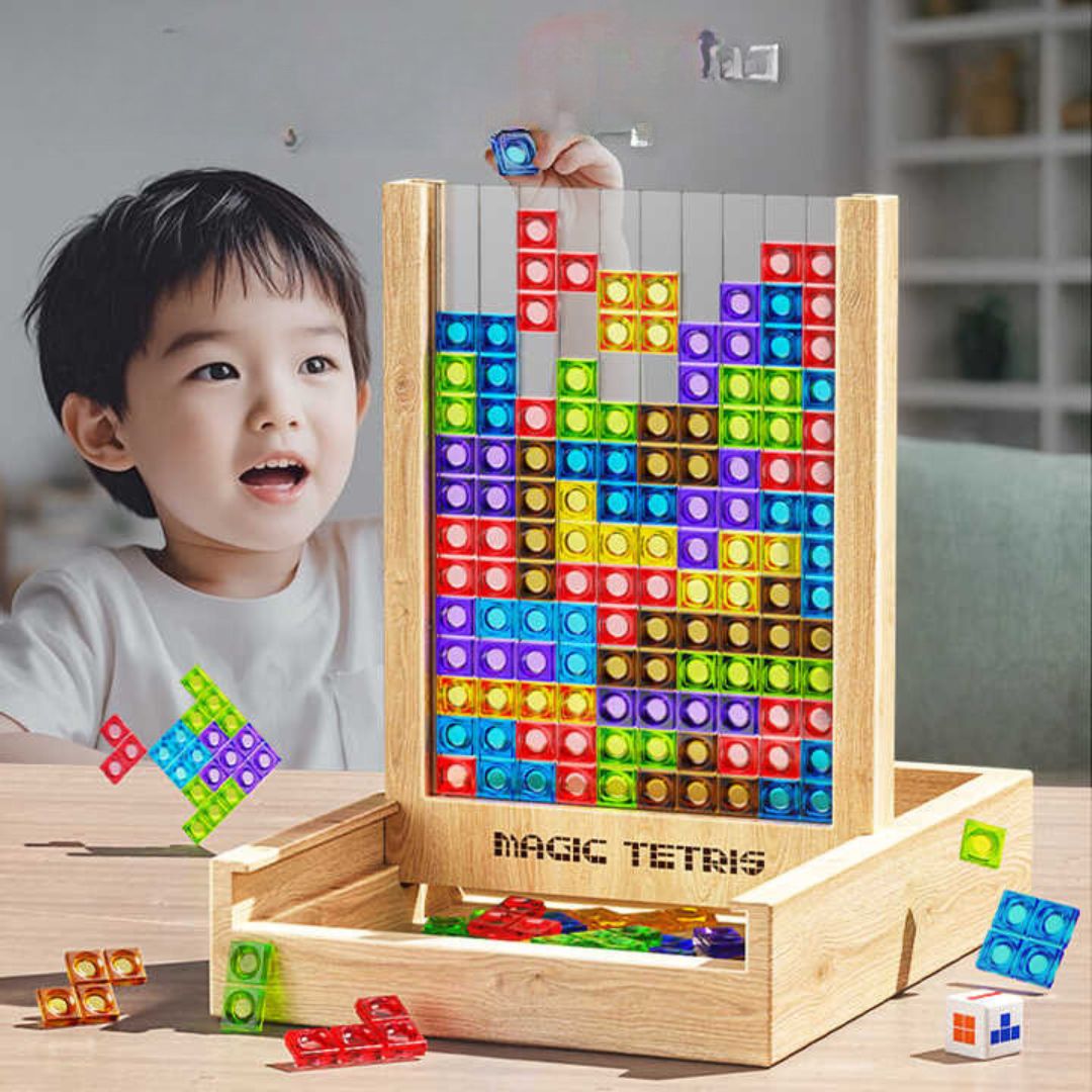 Houten Tetris Legpuzzel | Educatief Puzzelspel voor het Hele Gezin | Duurzaam Hout met Kleurrijke Blokken | Sansoti