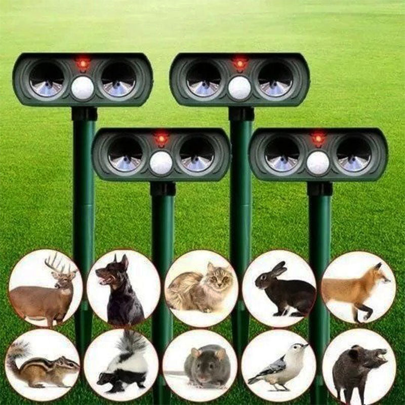Dierenverjager op Zonne-Energie met Bewegingssensor Ultrasoon Geluid Tuinbescherming tegen Katten Ratten | Sansoti