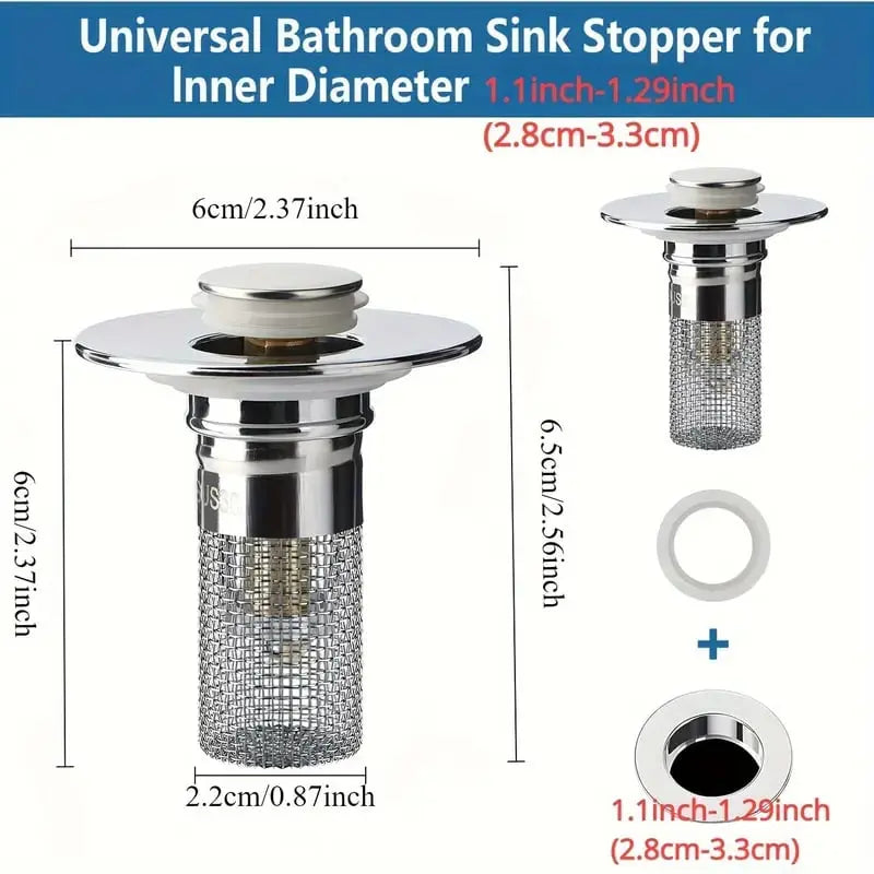 Pop-up Afvoerstop Messing Rubber 26-32mm Haarfilter Wastafel Bad Badkamer Drukknop Verstoppingpreventie Universeel Zonder Gereedschap | Sansoti