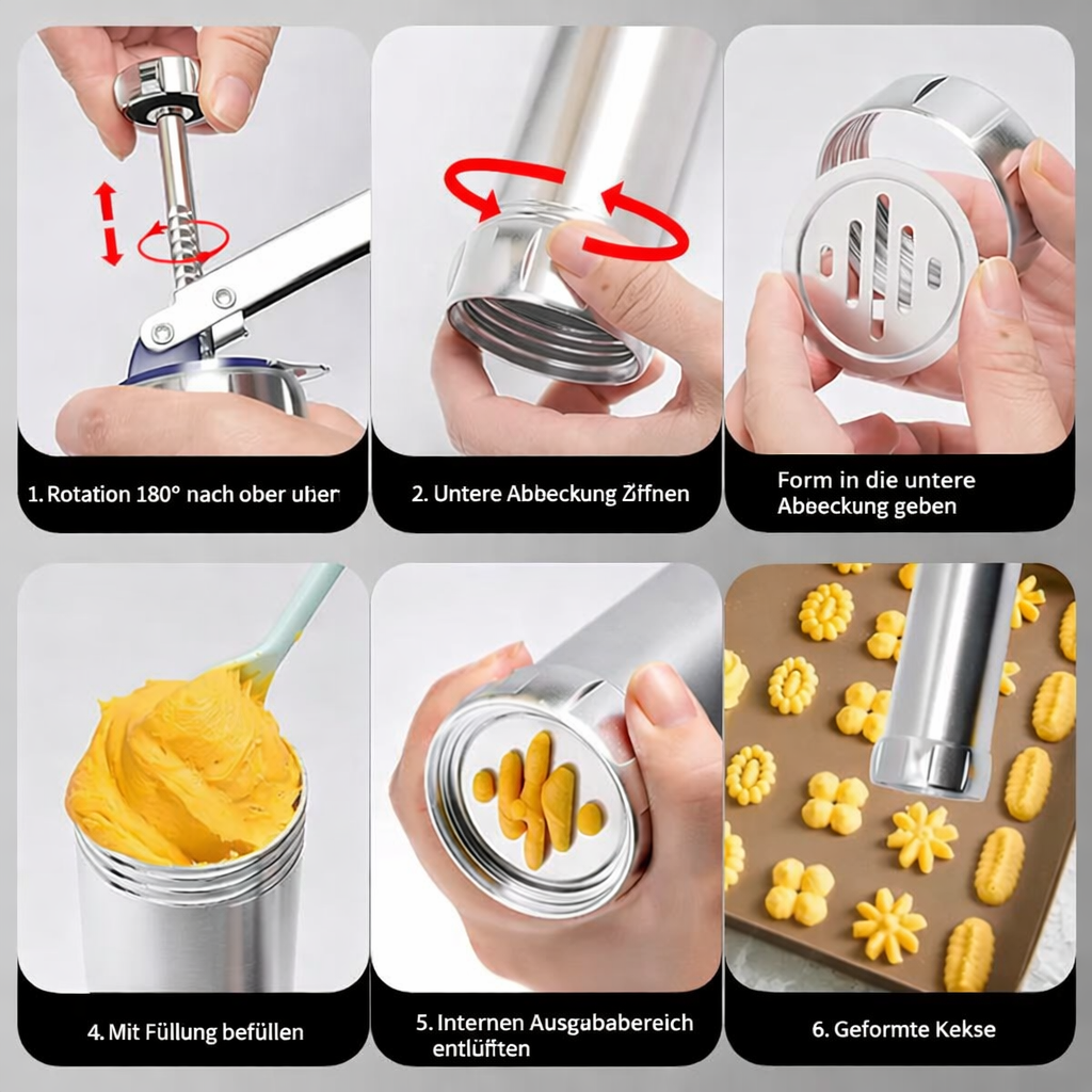Presse-biscuits en inox avec 20 formes & 4 douilles – Préparez des biscuits parfaits | Restfield
