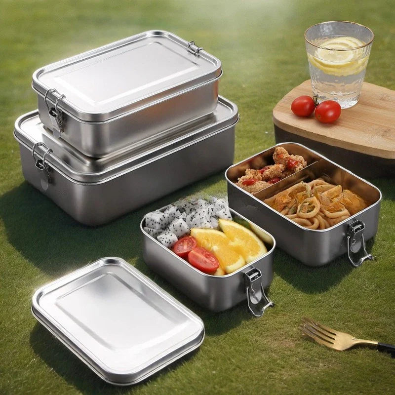 Roestvrijstalen Lunchboxen Set Duurzame Voedselopslag 3-Delig Vakjessysteem voor Lunch Onderweg | Sansoti