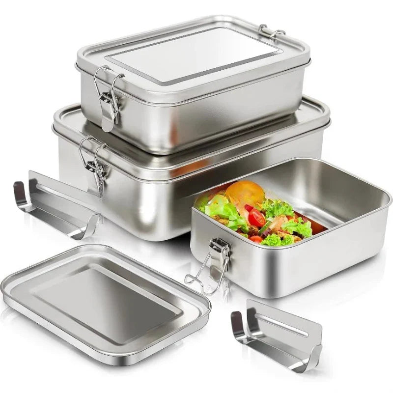 Roestvrijstalen Lunchboxen Set Duurzame Voedselopslag 3-Delig Vakjessysteem voor Lunch Onderweg | Sansoti