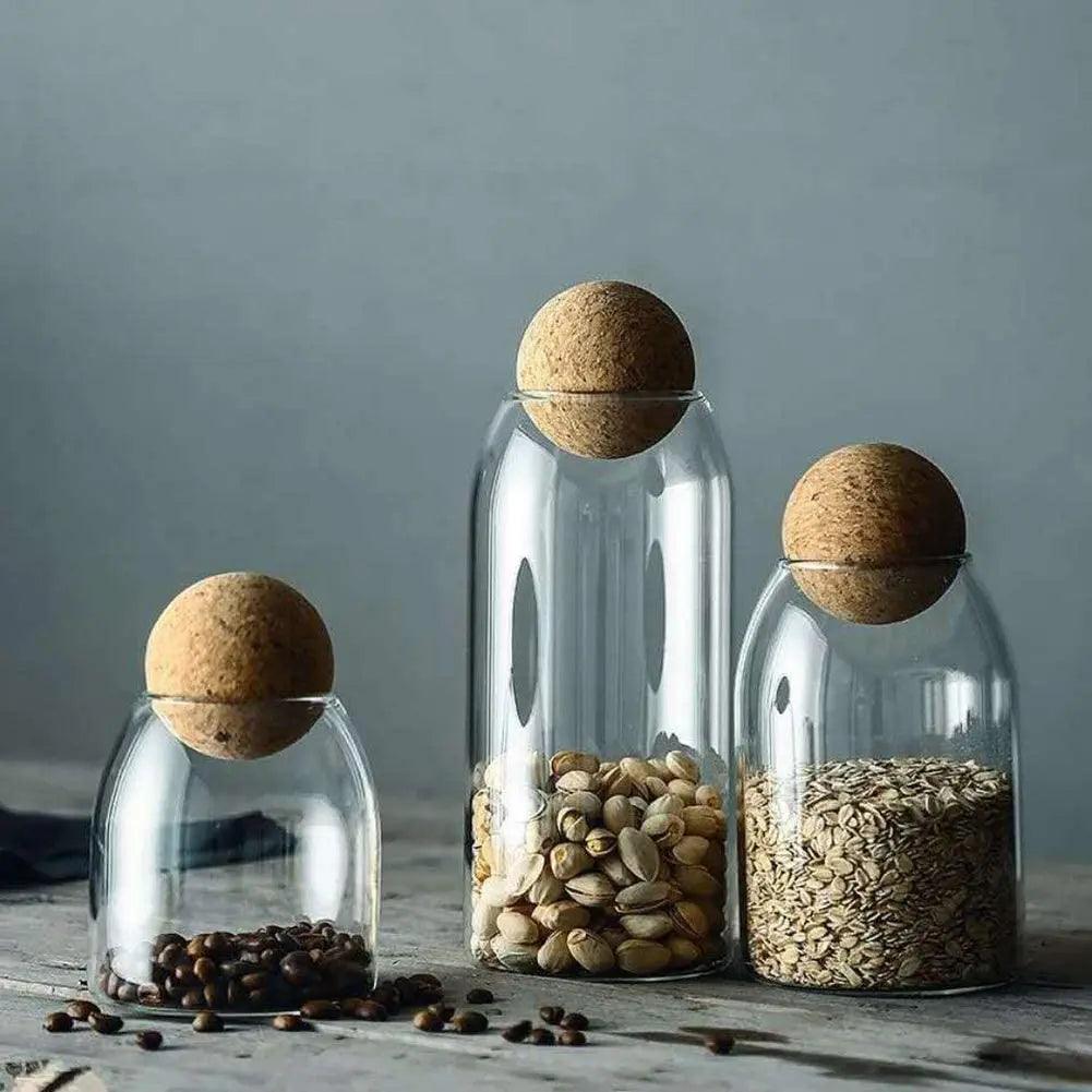 Glazen Opbergset met Kurkdeksels – 3-delige Bewaarpottenset – Eco-Friendly & Luchtdicht – 500ml, 800ml & 1200ml | Sansoti
