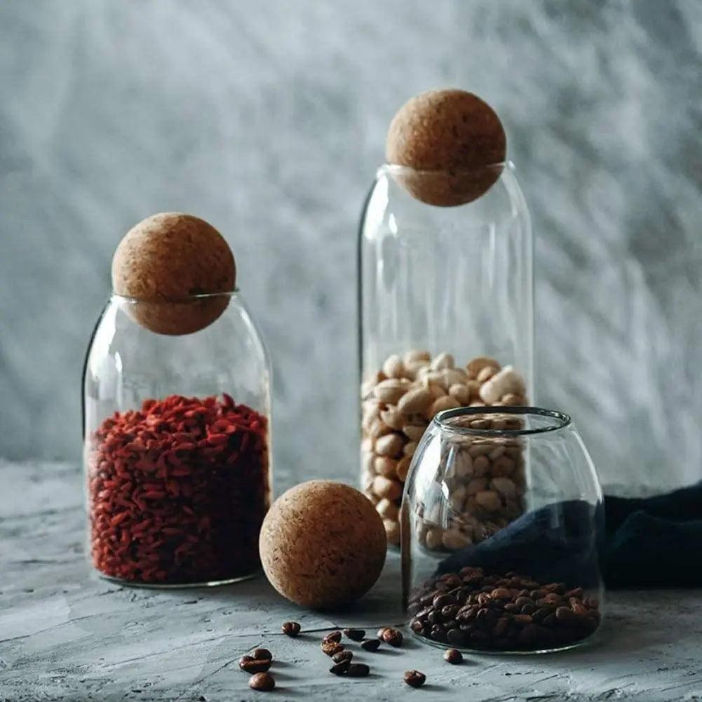 Glazen Opbergset met Kurkdeksels – 3-delige Bewaarpottenset – Eco-Friendly & Luchtdicht – 500ml, 800ml & 1200ml | Sansoti