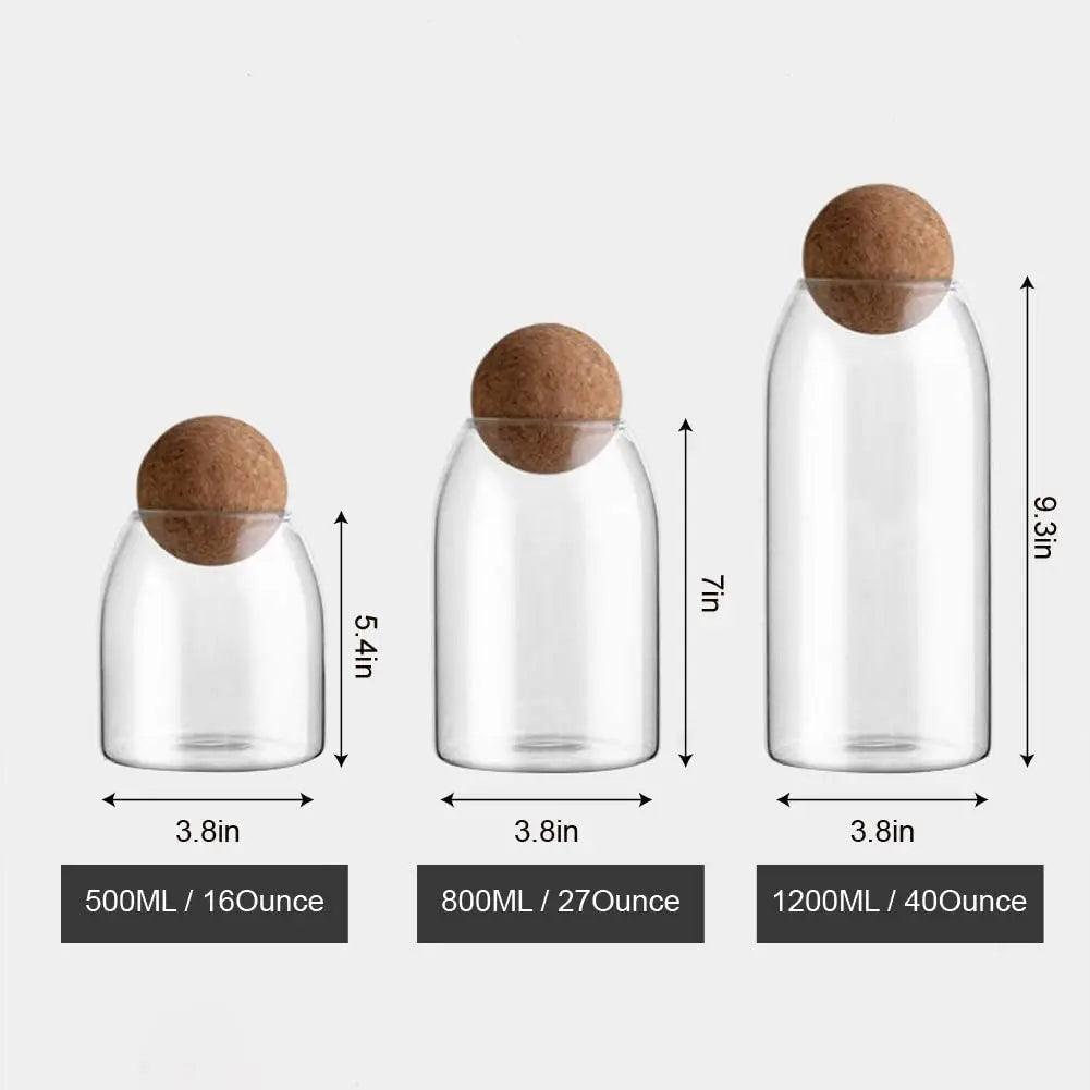 Glazen Opbergset met Kurkdeksels – 3-delige Bewaarpottenset – Eco-Friendly & Luchtdicht – 500ml, 800ml & 1200ml | Sansoti
