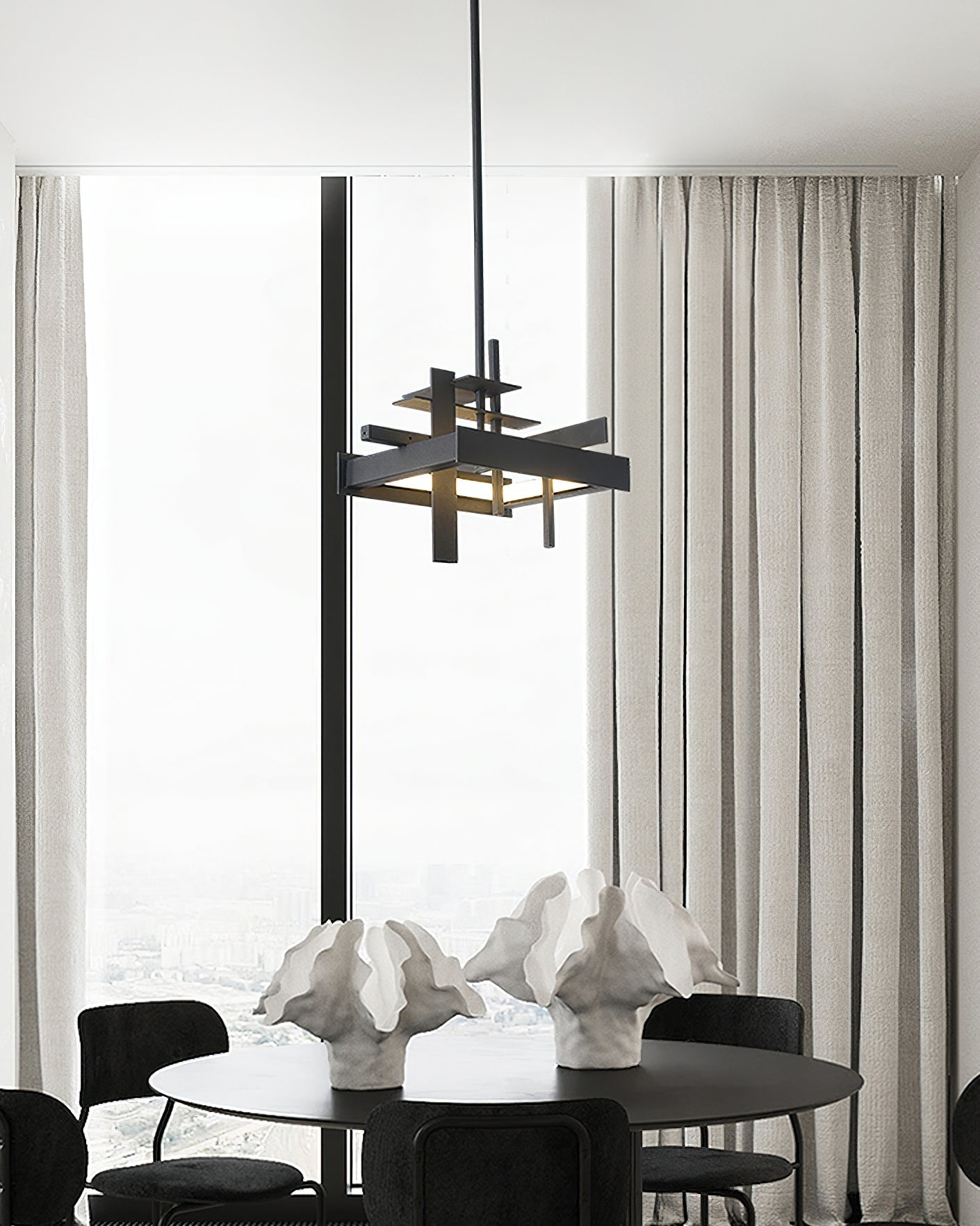 Planaire Hanglamp Zwart Metaal LED Geïntegreerd Modern Abstract Design Eettafel Verlichting | Sansoti