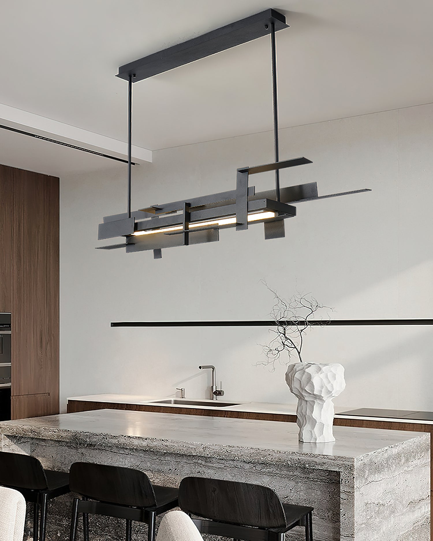 Planaire Hanglamp Zwart Metaal LED Geïntegreerd Modern Abstract Design Eettafel Verlichting | Sansoti
