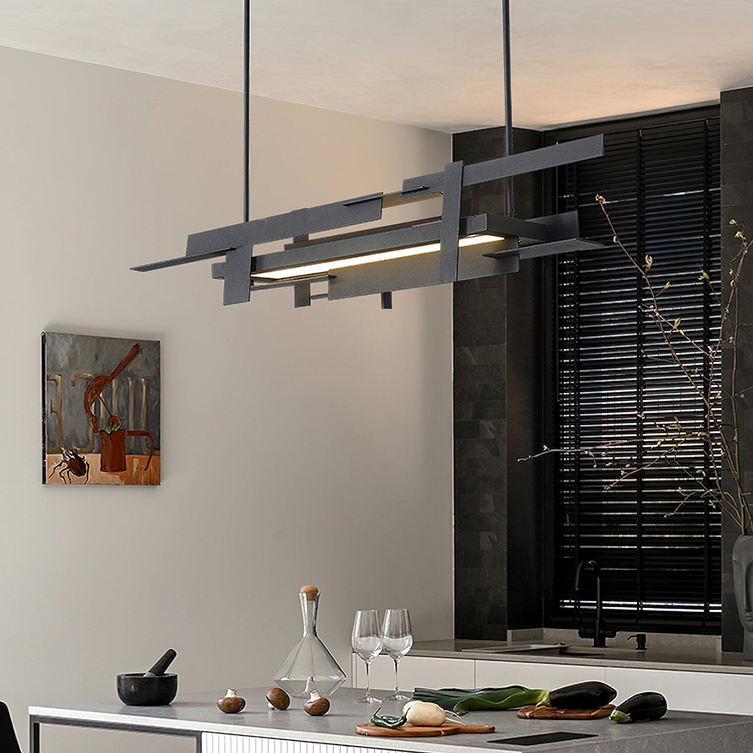 Planaire Hanglamp Zwart Metaal LED Geïntegreerd Modern Abstract Design Eettafel Verlichting | Sansoti
