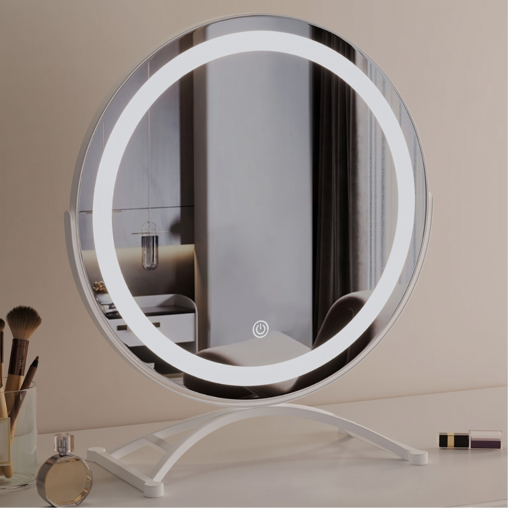 Verlichte Make-upspiegel 40cm Draaibaar 360° Tri-Tone Verlichting Oplaadbaar Touchbediening Tafelmodel | Sansoti