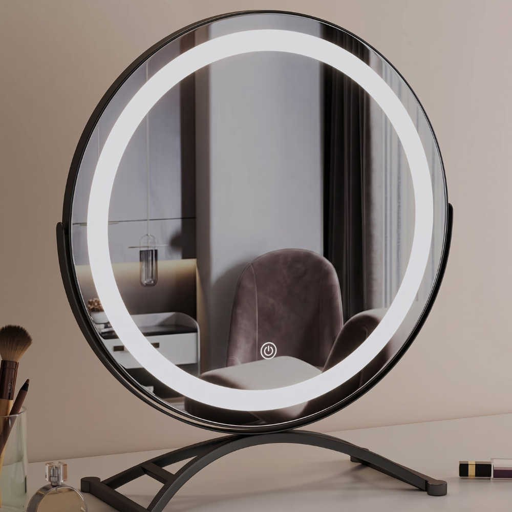 Verlichte Make-upspiegel 40cm Draaibaar 360° Tri-Tone Verlichting Oplaadbaar Touchbediening Tafelmodel | Sansoti